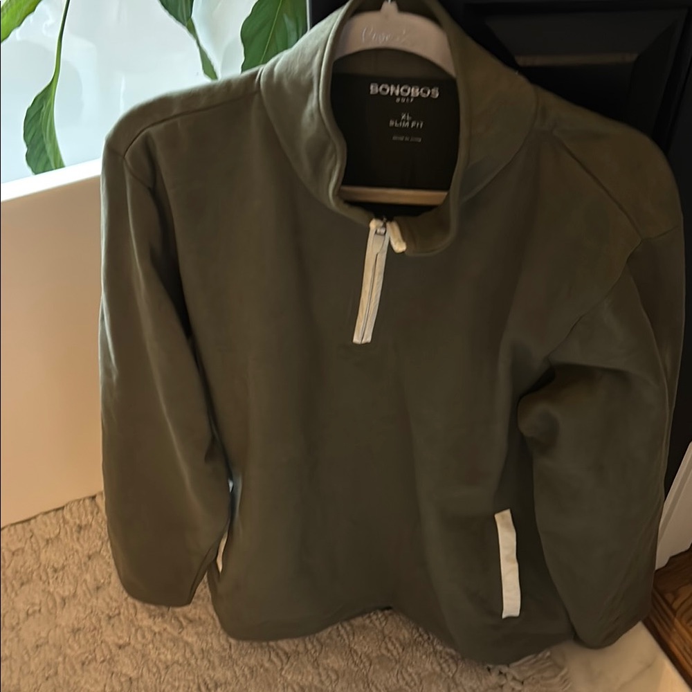 Men's Bonobos Golf Olive Green Quarter-Zip Sweatshirt size XL
